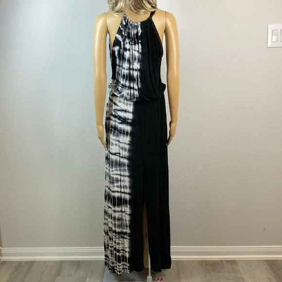 GO Couture Black and White Tie-Dye Halter Maxi Dress Medium - Picture 4 of 9